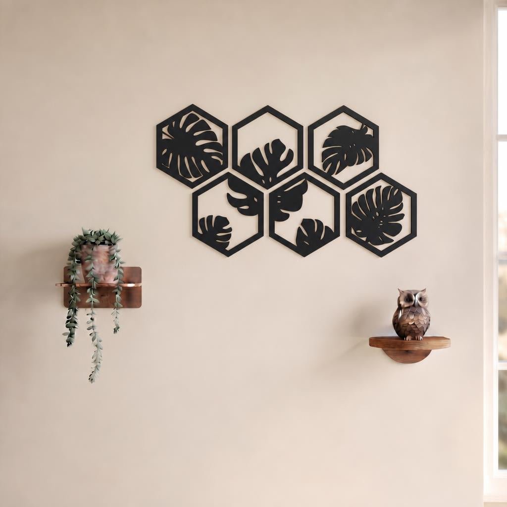 Cuadro Hexagonos Hojas Tropicales