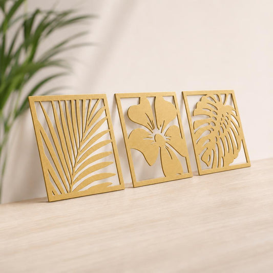 Triptico Botanico Hojas y Flor — Dorado