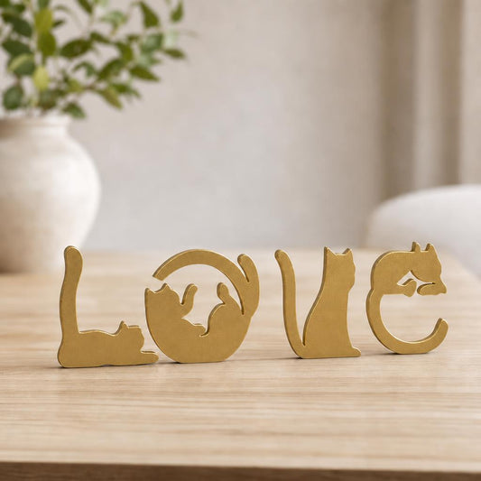 Cuadro Gatos LOVE — Dorado