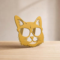 Cuadro Gato con Lentes de Sol — Dorado