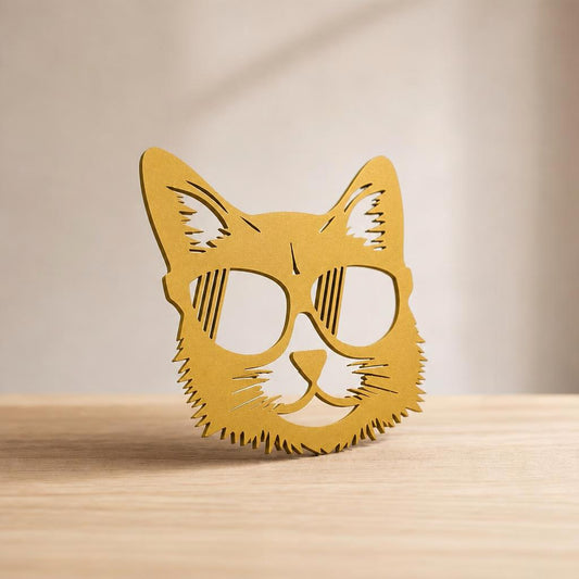 Cuadro Gato con Lentes de Sol — Dorado