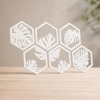 Cuadro Hexagonos Hojas Tropicales — Blanco