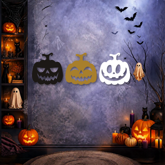 Cuadro Halloween — Pack 3 Calabazas con Cara para Muro